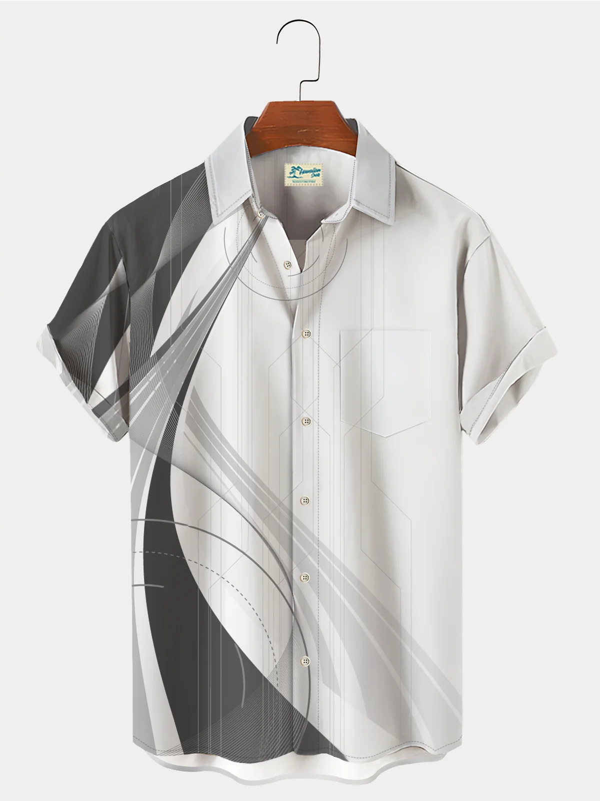 Royaura Art Gradient Geometric Print Chest Pocket Geometric Shirt Plus Size Shirt