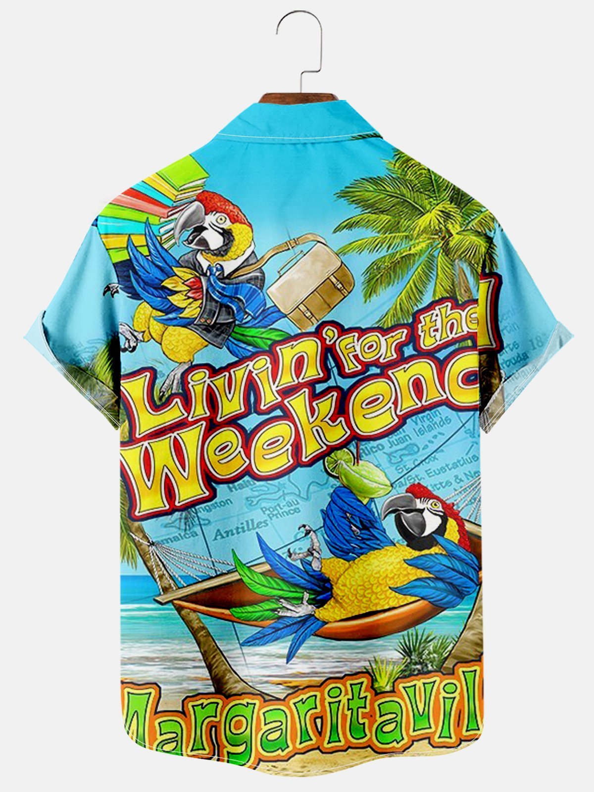 Royaura Blue Hawaiian Parrot Print Men's Chest Bag Holiday Shirt Plus Size Shirt