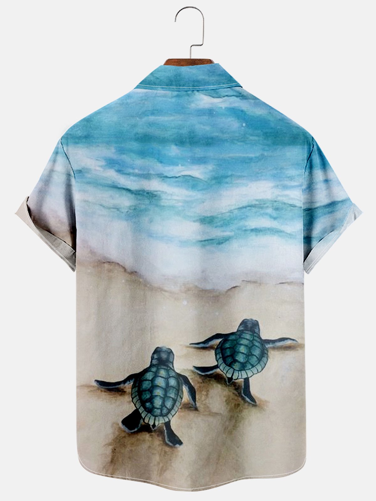 Royaura Hawaiian Turtle Beach Wave Print Chest Bag Holiday Shirt Plus Size Shirt