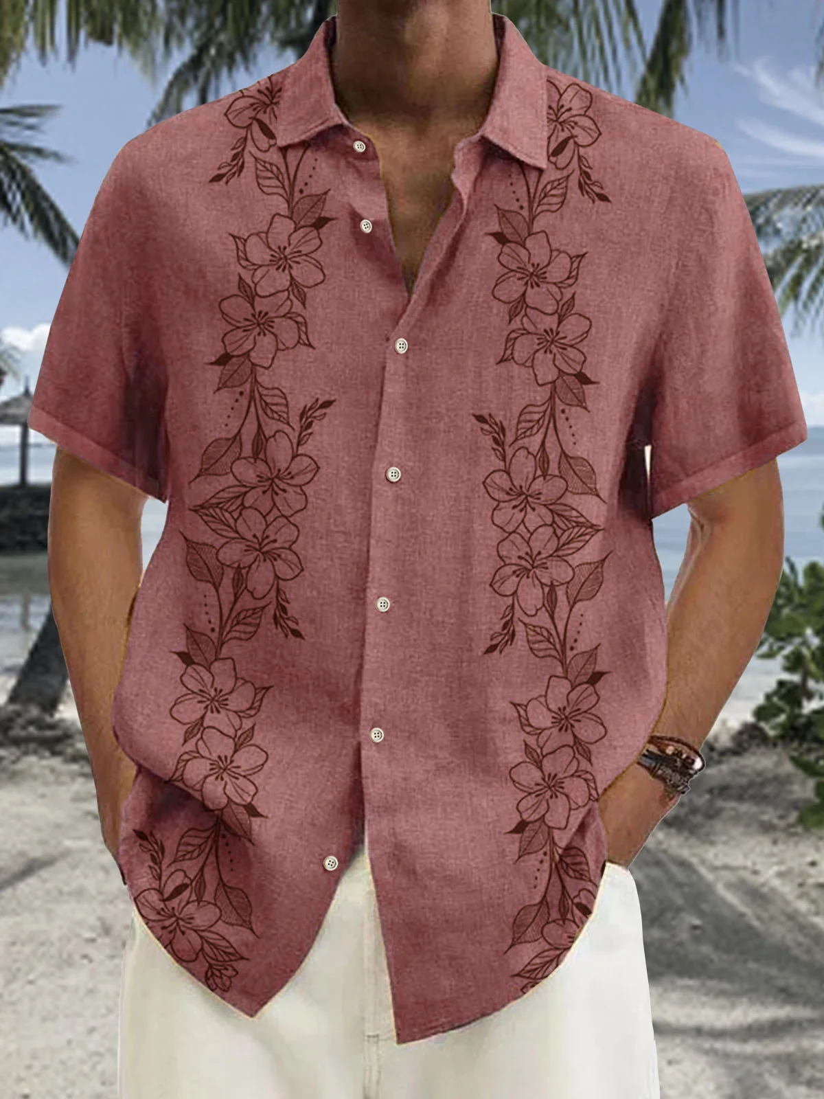 Royaura Beach Holiday Floral Men's Hawaiian Shirts Natural Fiber Oversized Button Down Aloha Camp Shirts