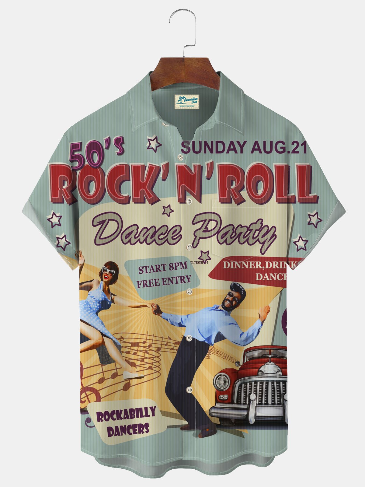 Royaura 50’s Retro Musical Men's Hawaiian Shirts Broadway Seersucker Wrinkle Free Plus Size  Aloha Shirts