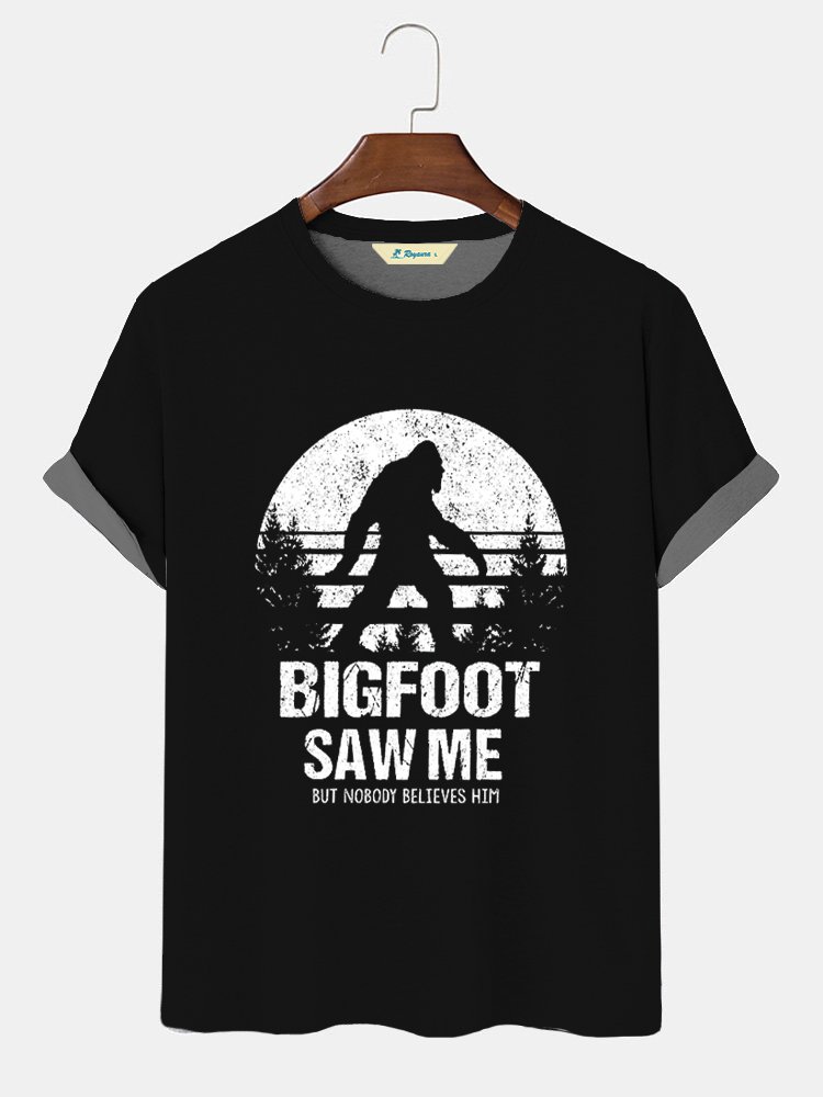 Royaura Men's Bigfoot Saw Me But Nobody Believes Him Funny Outdoor Camping Graphic Print Crew Neck Casual Comfortable Text Letters T-Shirt