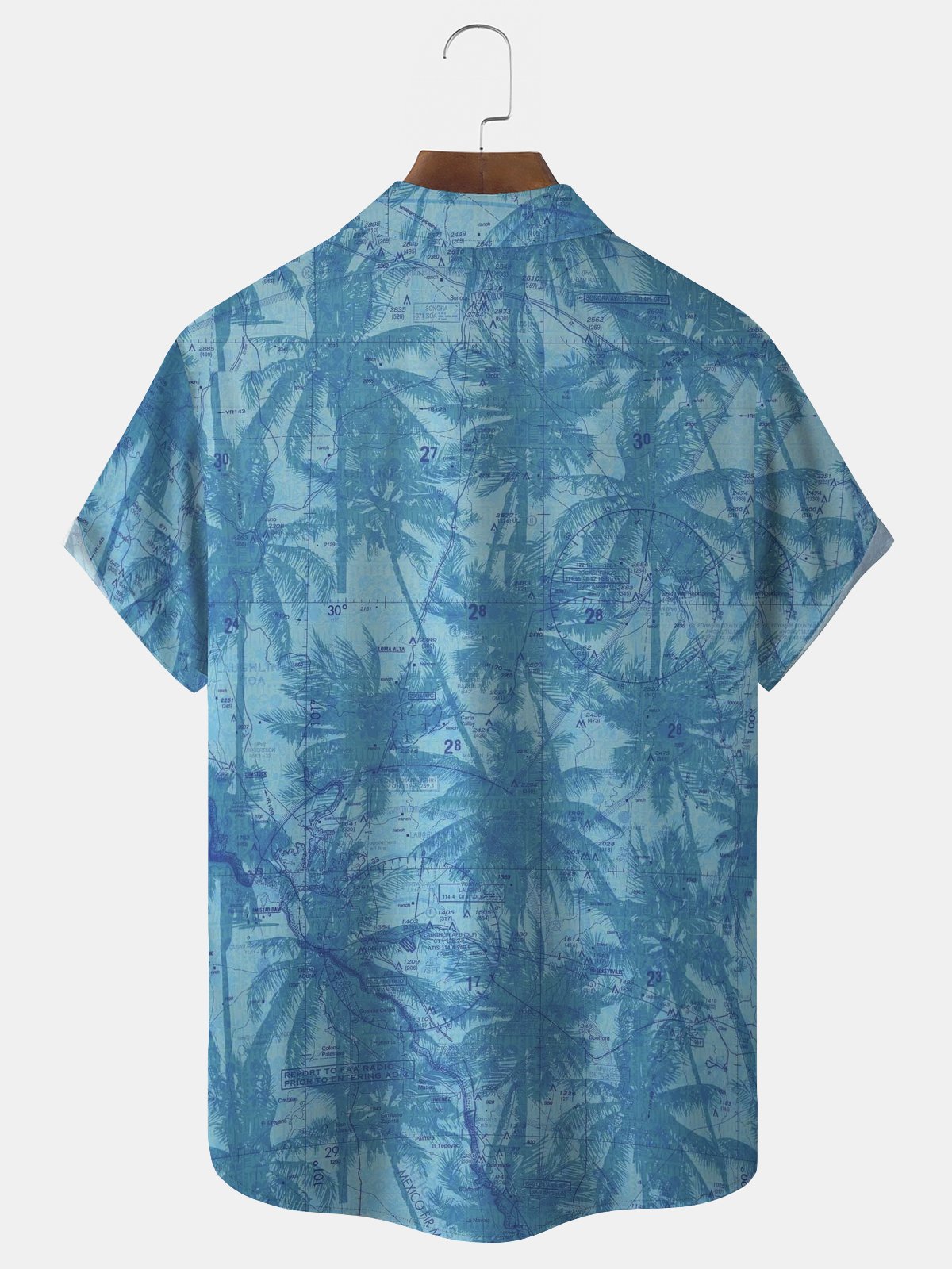 Royaura Blue Palms Cocount Hawaiian Shirt Oversized Vacation Aloha Shirt