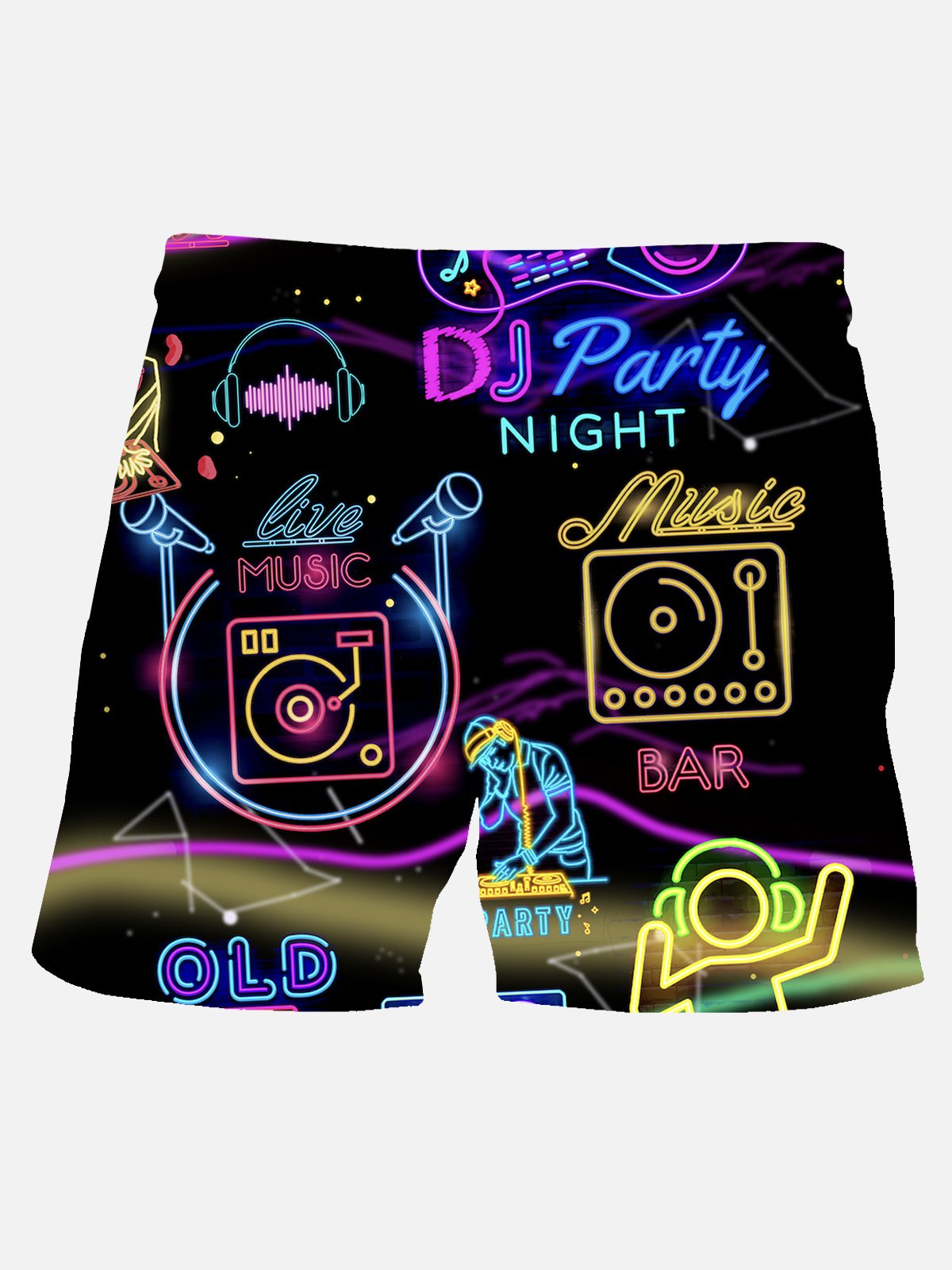 Royaura Music Neon DJ Men's Hawaiian Beach Shorts Stretch Quick Dry Plus Size Shorts