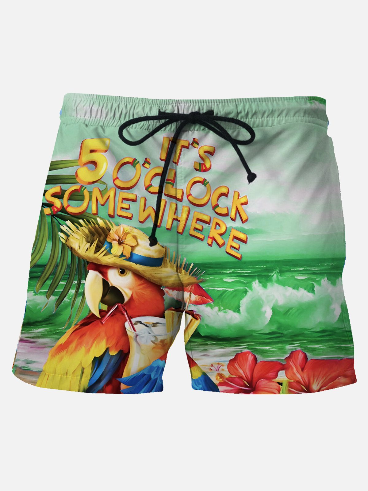 Royaura Holiday Casual Men's Hawaiian Beach Short Sleeve Pants Parrot Stretch Plus Size Shorts