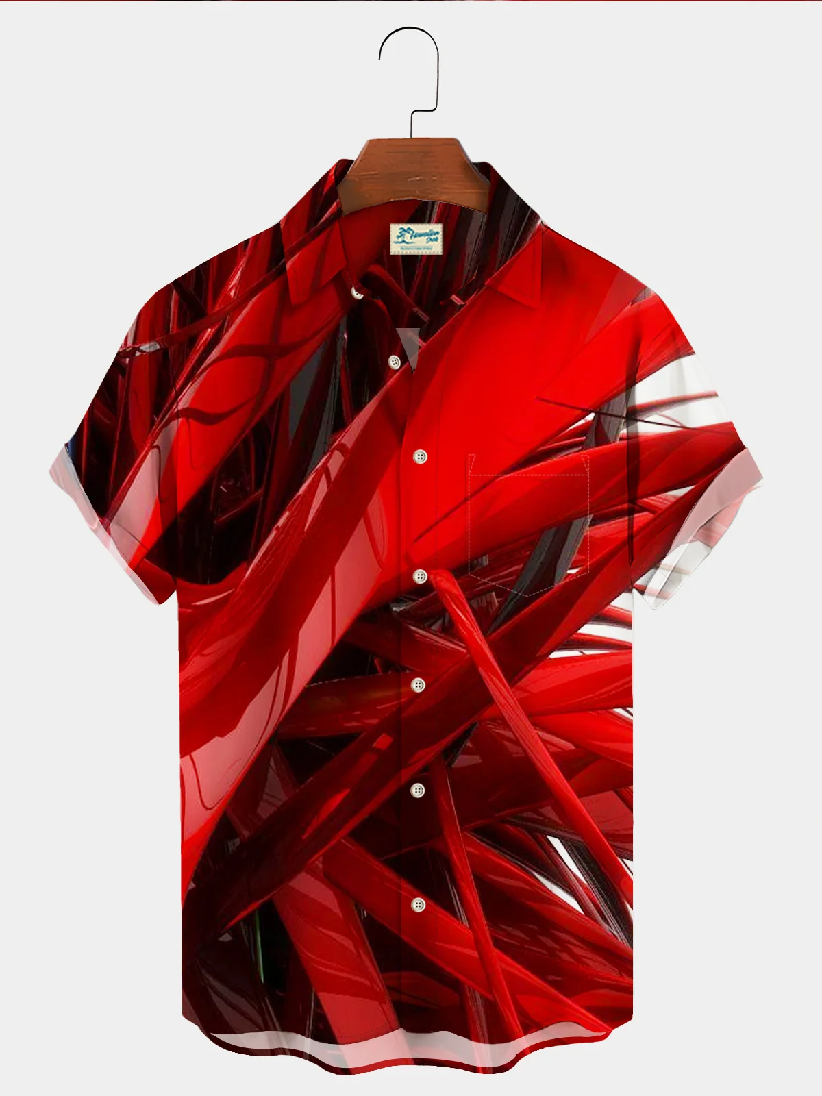 Royaura Red Art Gradient Geometric Space Print Chest Bag Shirt Plus Red Shirt