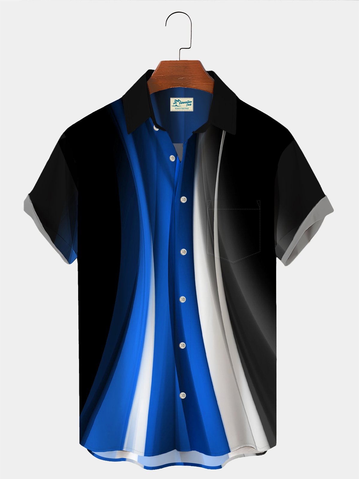 Royaura Black Art Gradient Print Men's Black Chest Bag Shirt Plus Size Shirt