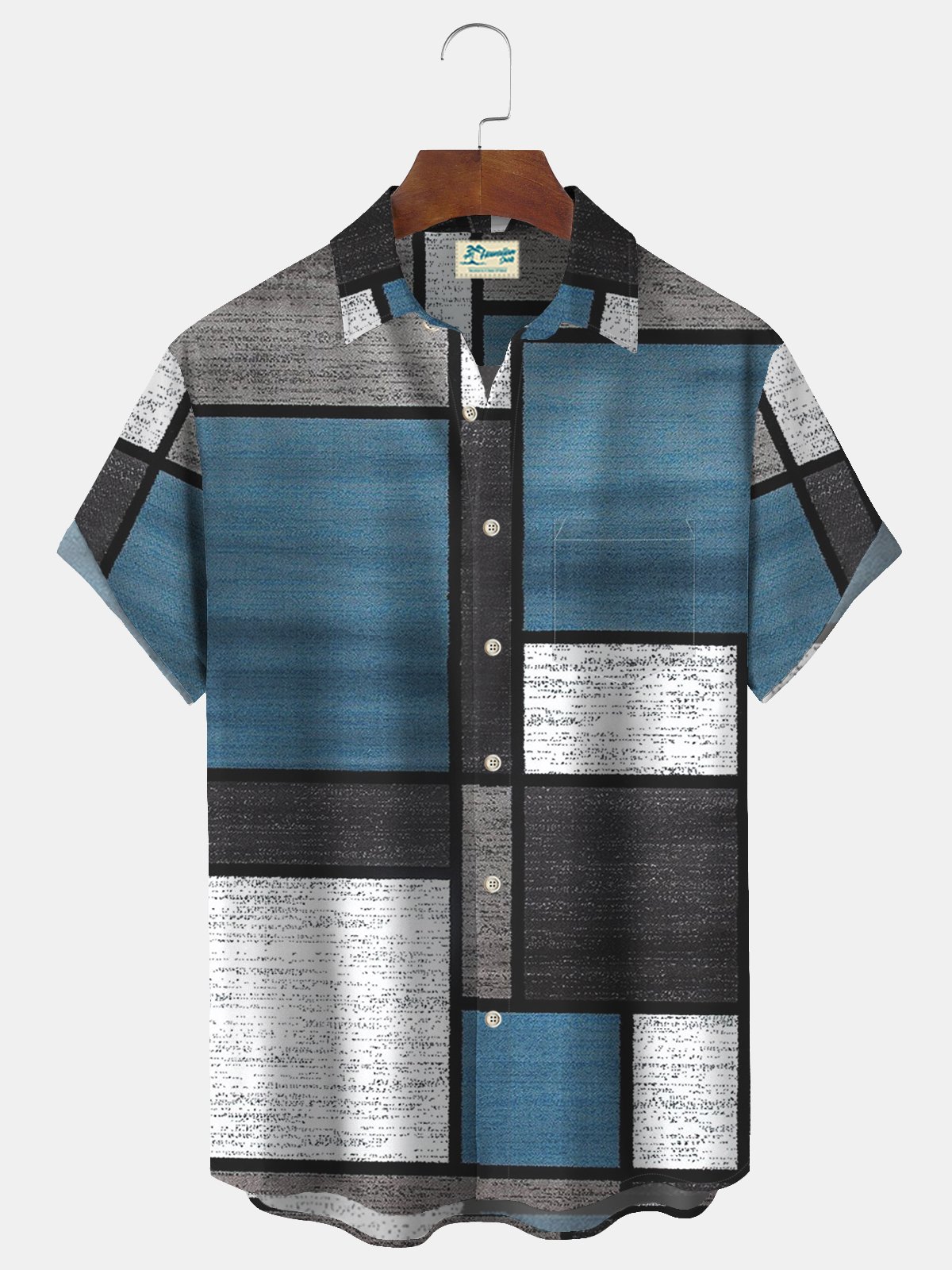 Royaura Retro Geometric Contrast Hawaiian Shirt Oversized Vacation Aloha Wrinkle-Free Shirt