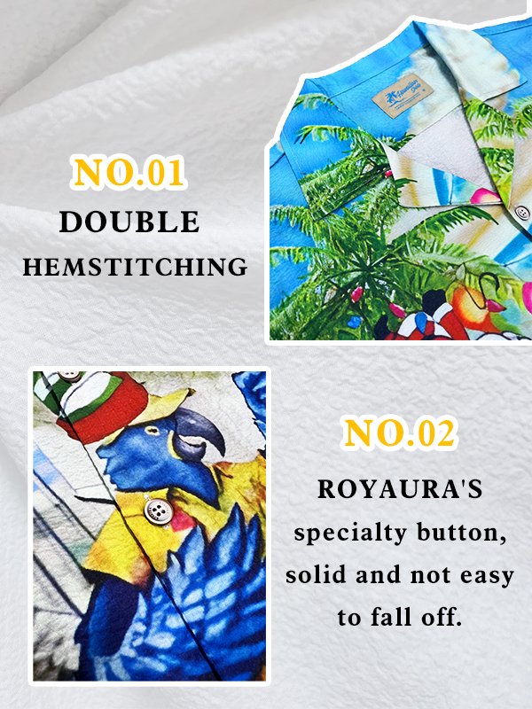 Royaura Retro Geometric Contrast Hawaiian Shirt Oversized Vacation Aloha Wrinkle-Free Shirt