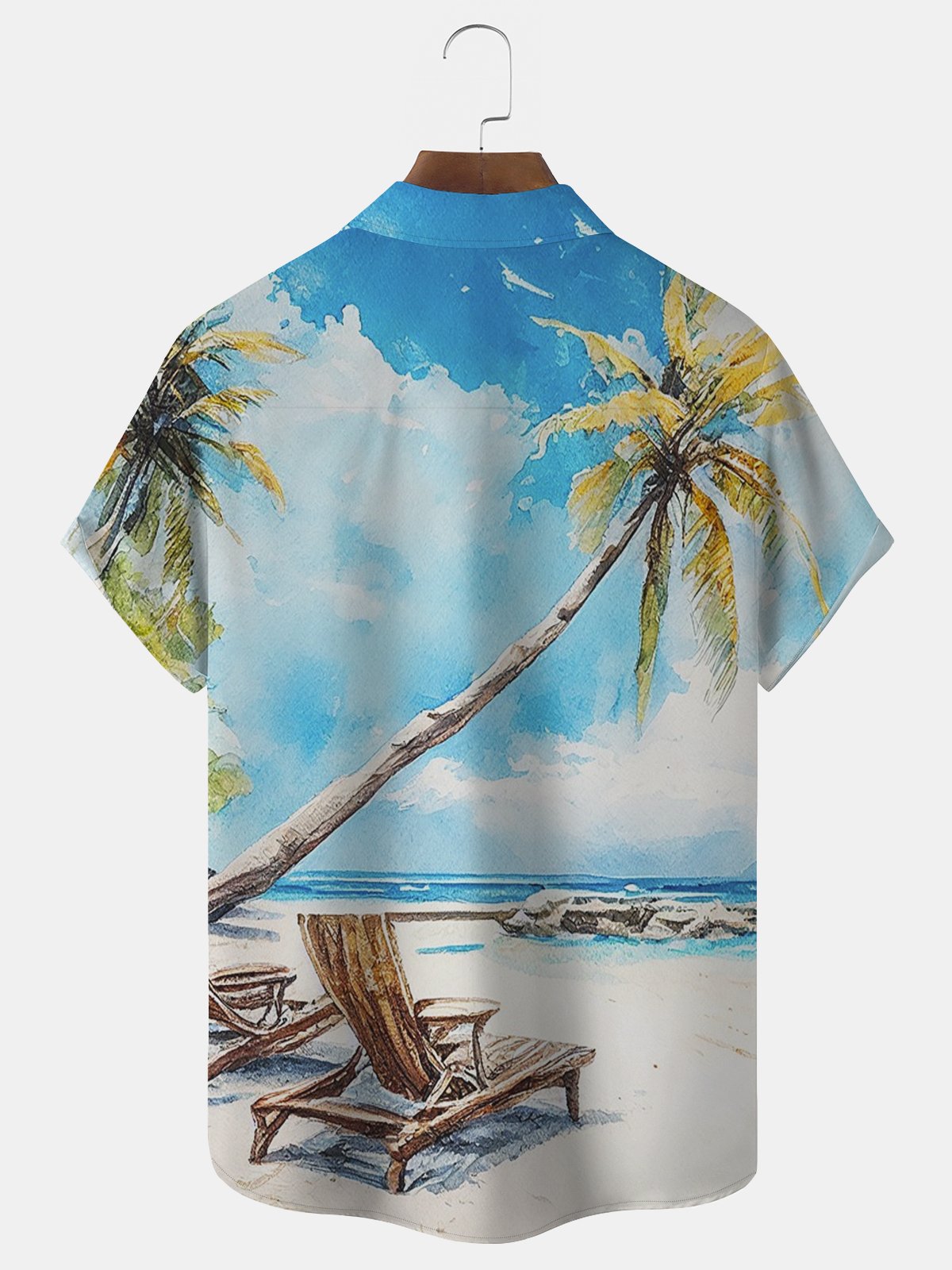 Royaura Coconut Tree Beach Hawaiian Shirt Oversized Vacation Aloha Wrinkle-Free Shirt