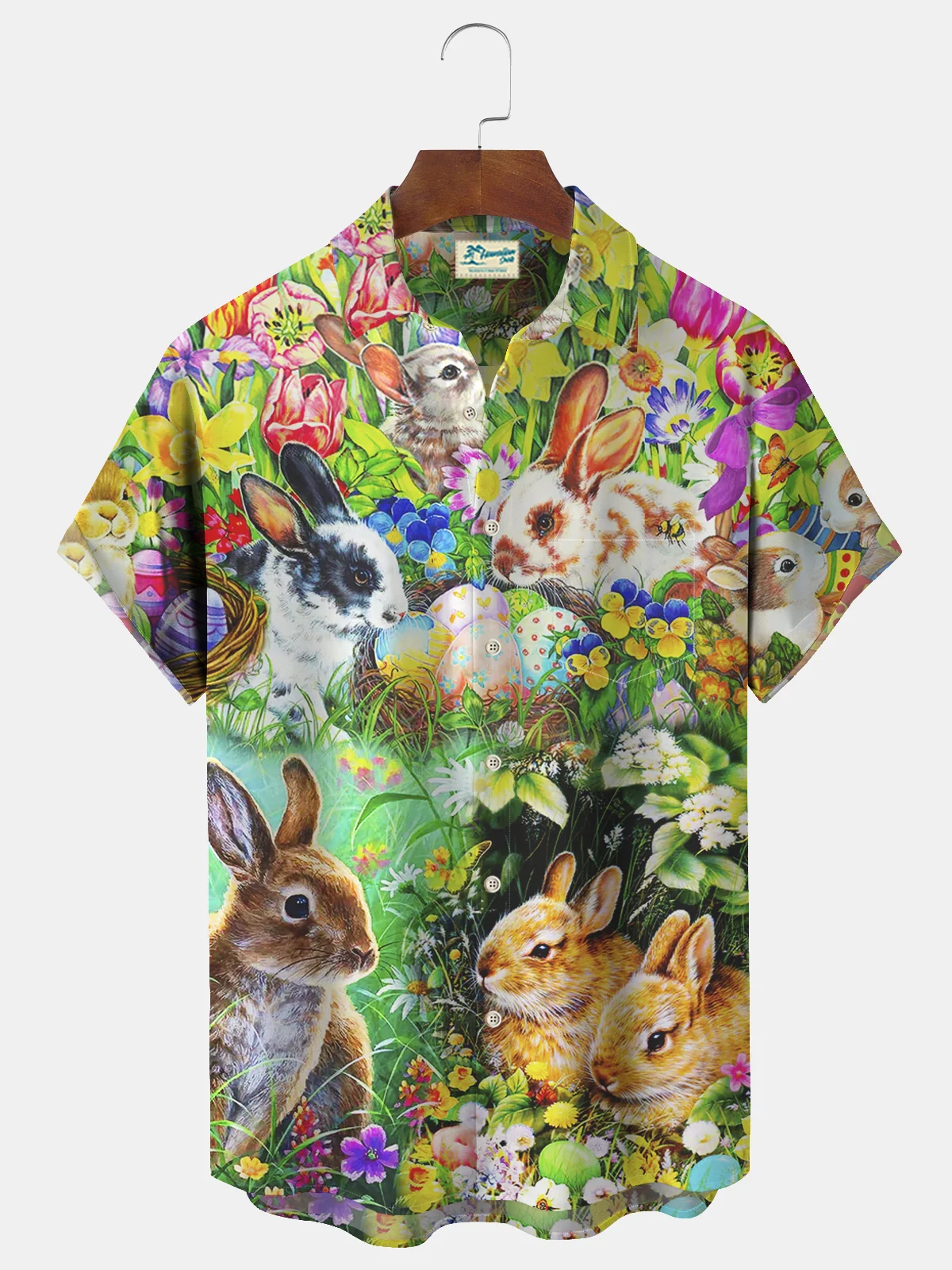 Royaura Easter Easter Egg Bunny Hawaiian Shirt Oversized Vacation Aloha Wrinkle Free Shirt