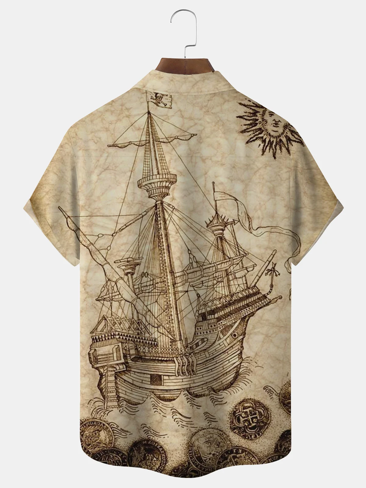 Royaura Vintage Pirate Nautical Hawaiian Shirt Oversized Vacation Aloha Wrinkle-Free Shirt