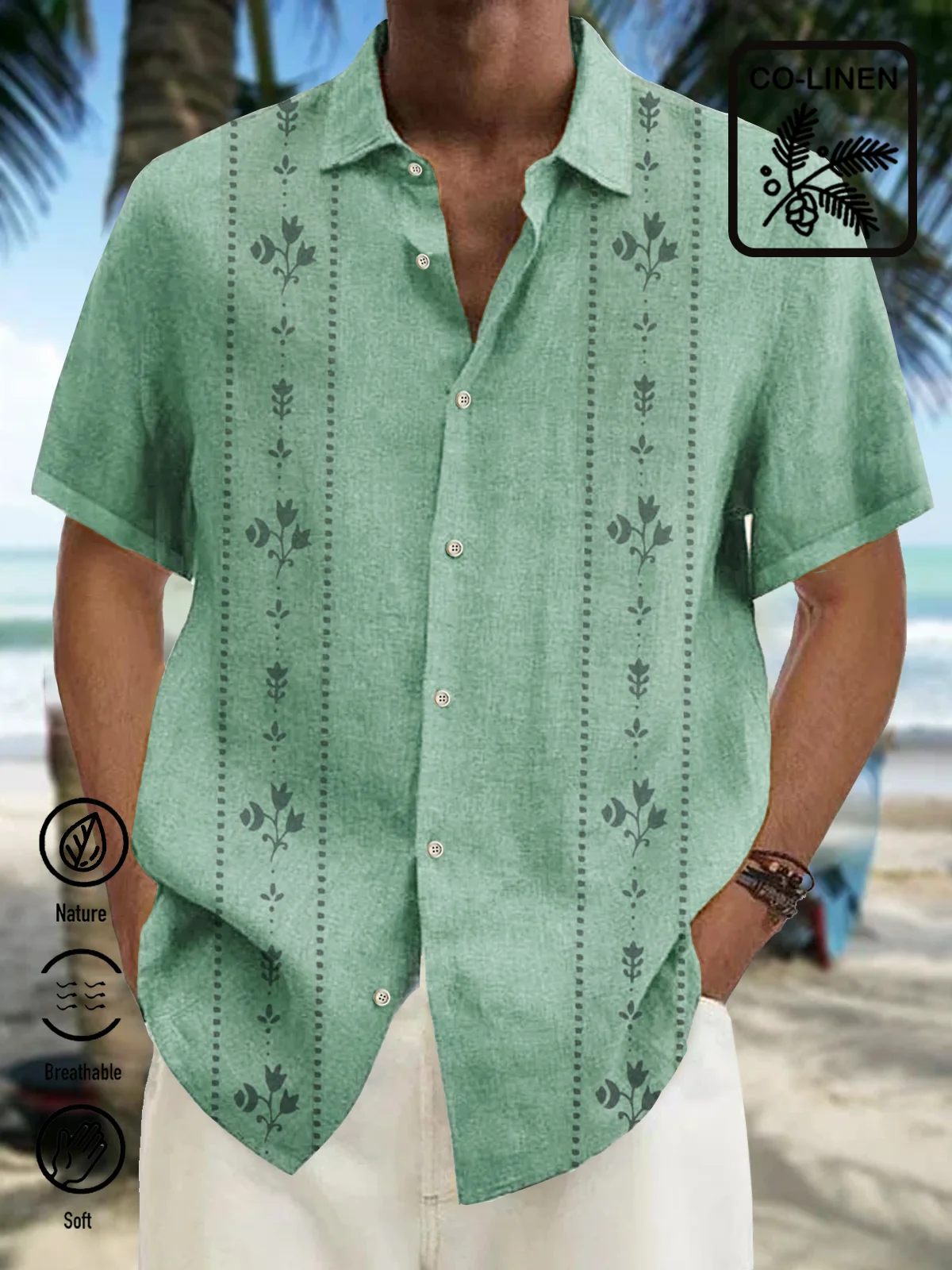 Royaura Beach Holiday Casual Men's Natural Fiber Blend Guayabera Shirts Oversized Aloha Shirts