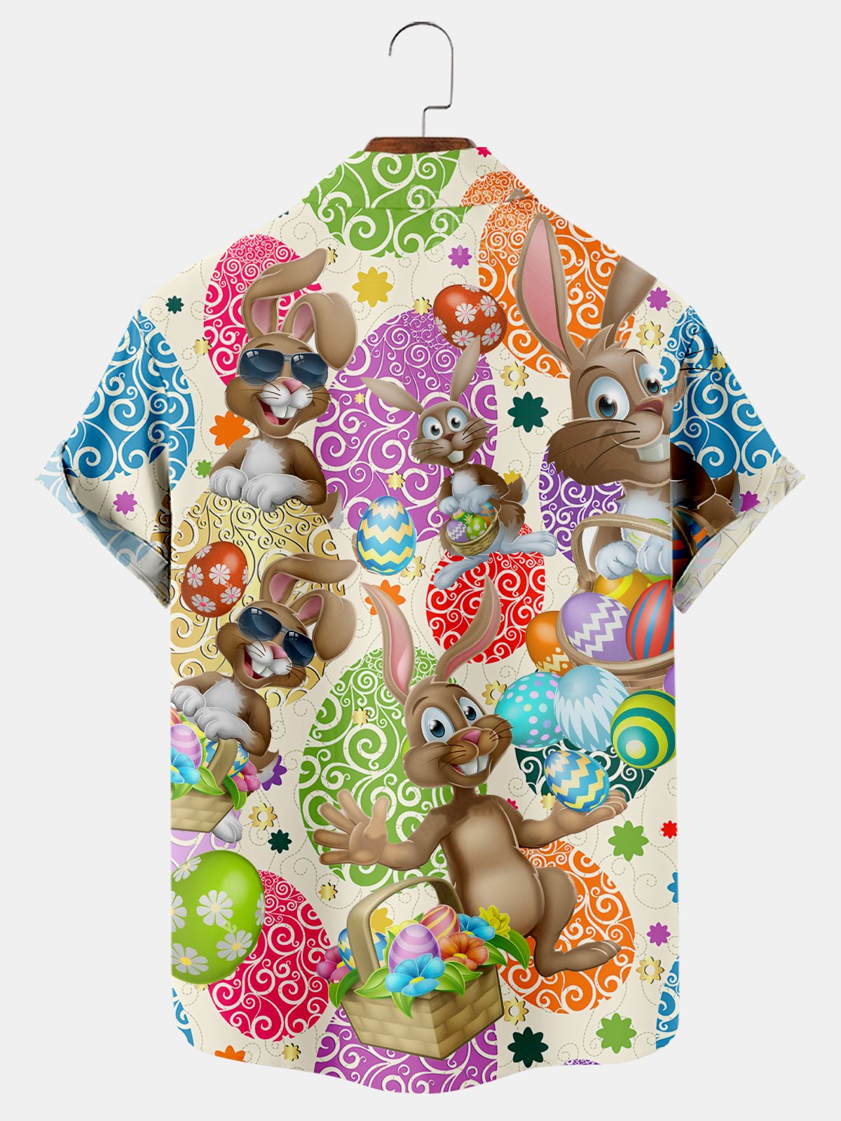 Royaura Easter Bunny Egg Print Chest Bag Easter Shirt Plus Holiday Shirt