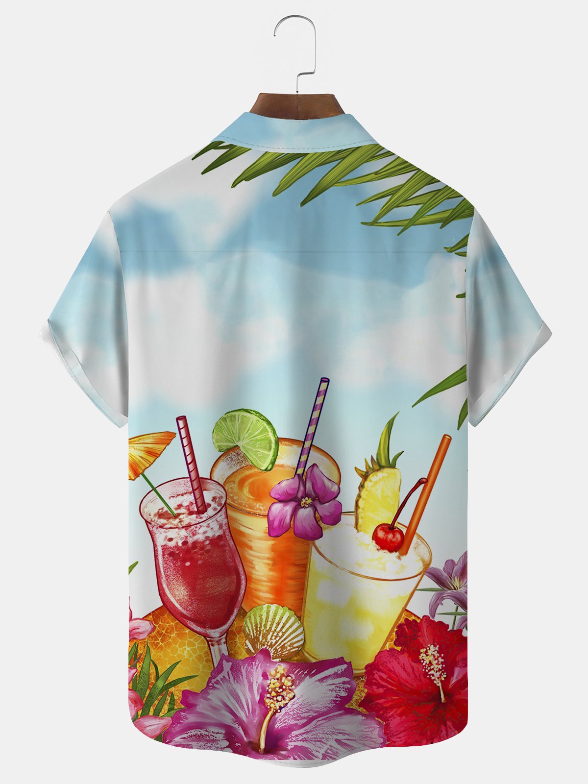 Royaura Parrot Drinking Bird Breast Pocket Hawaiian Shirt Plus Size Vacation Wrinkle-Free Shirt