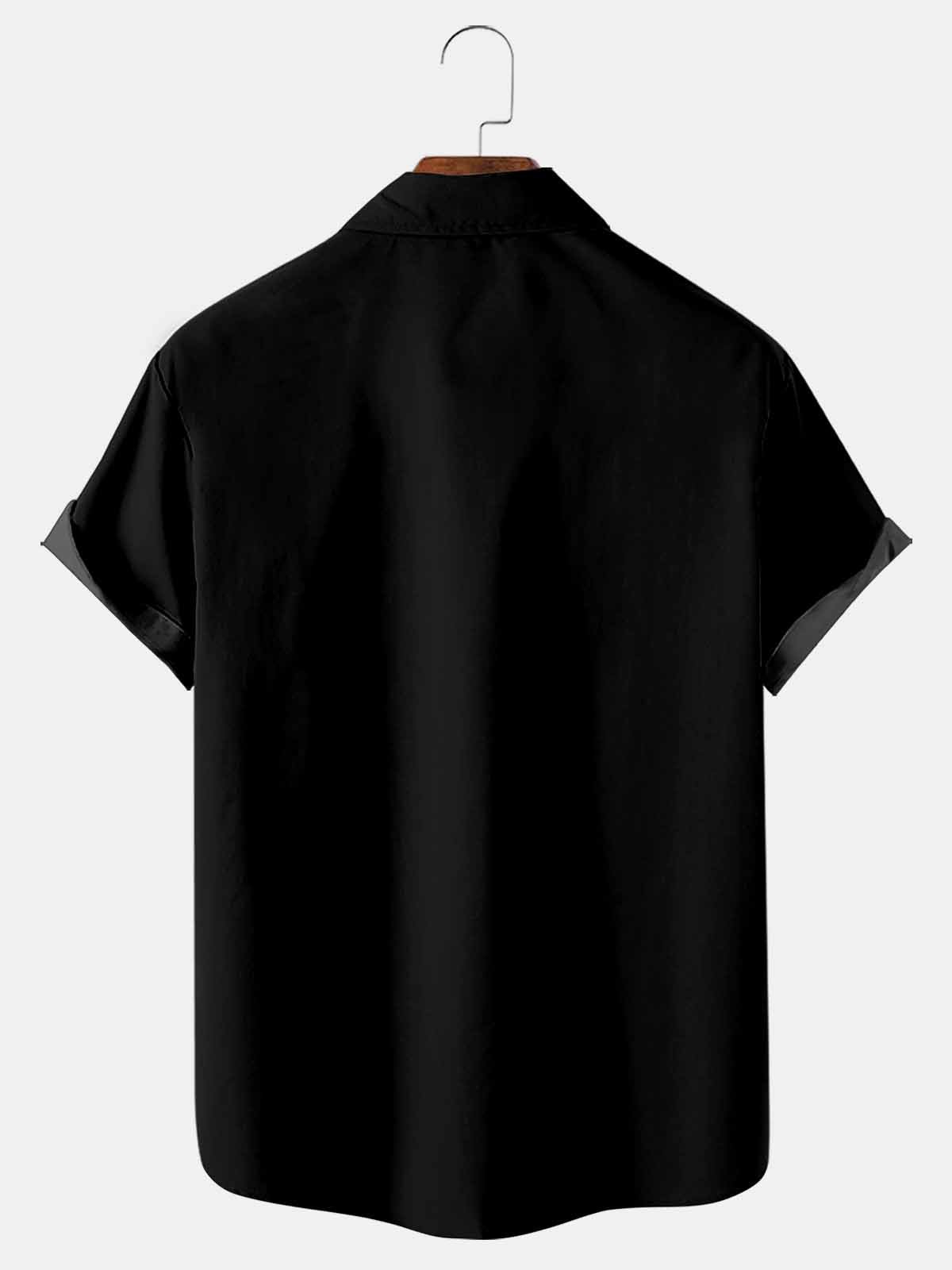 Royaura Black Music Instrument Print Breast Pocket Shirt Plus Size Shirt