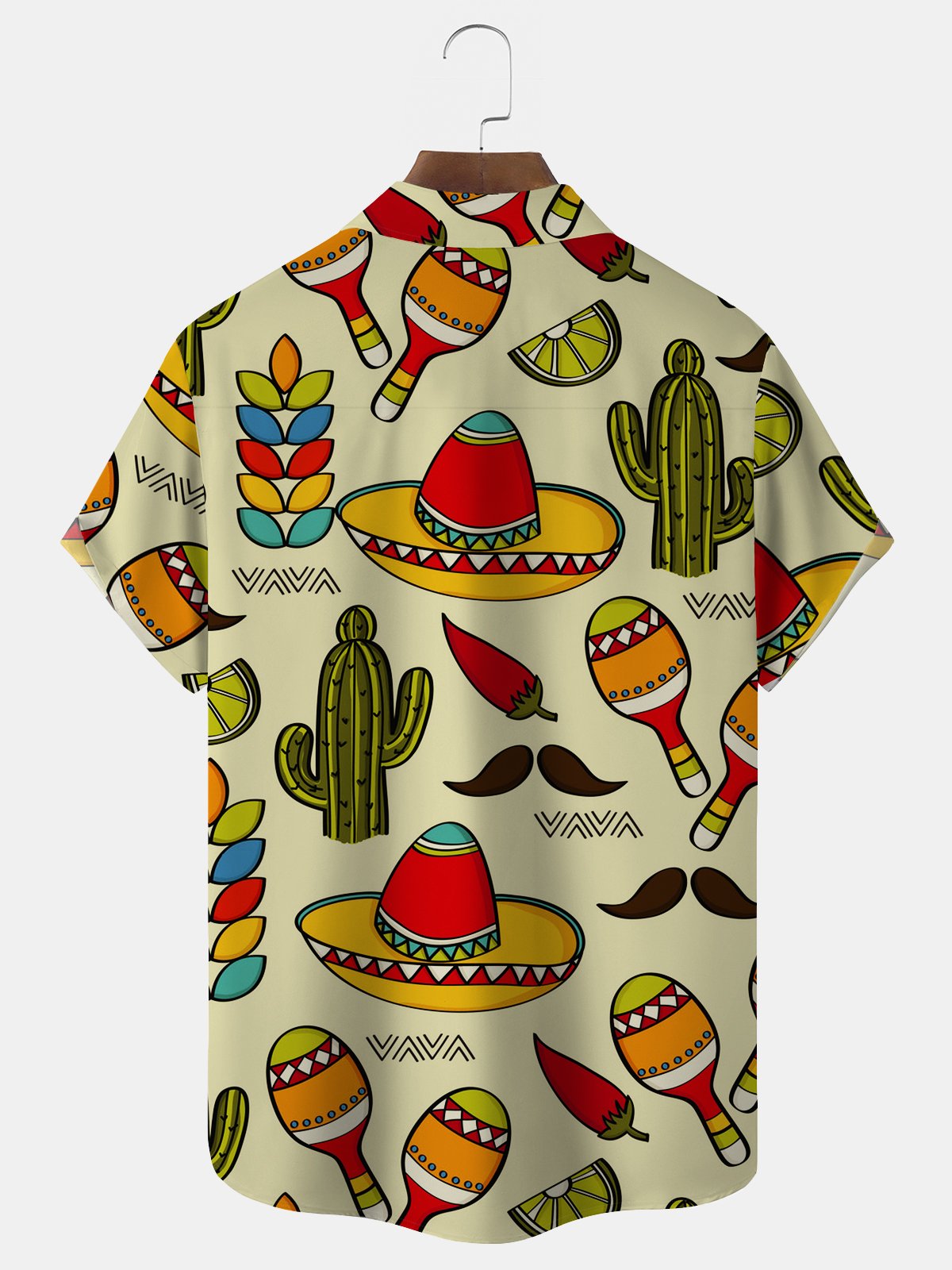 Royaura Holiday Casual Cinco de Mayo Men's Hawaiian Shirts Cartoon Pepper Cactus Seersucker Anti-Wrinkle Plus Size Camp Shirts