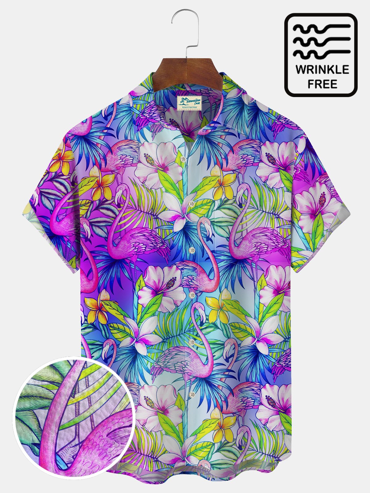 Royaura Beach Vacation Pink Flamingo Tropical Men's and Women's Aloha Hawaiian Shirts Stretch Oversized Button Shirts
