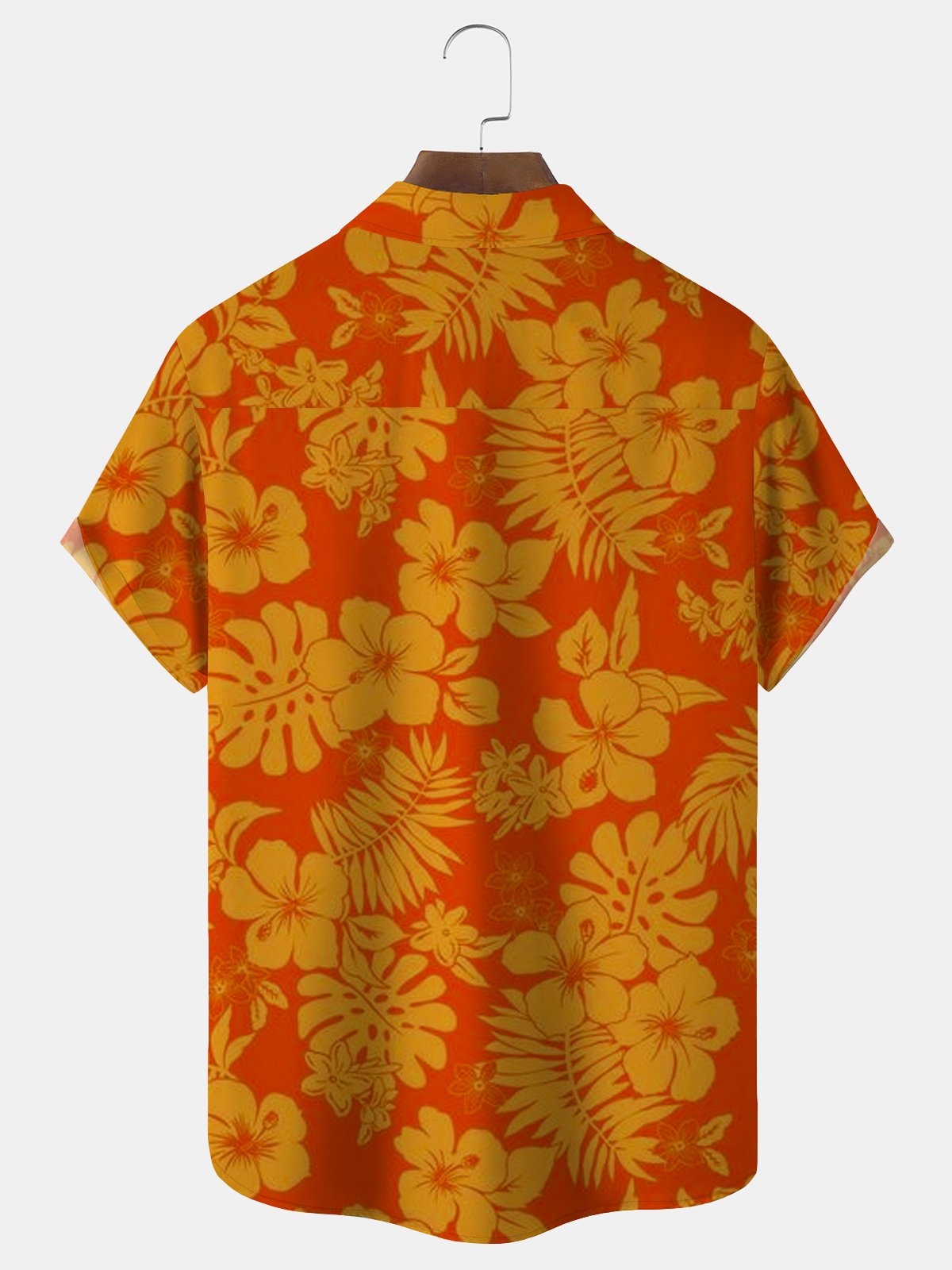Royaura Orange Tropical Floral Print Vacation Beach Hawaiian Oversized Aloha Wrinkle-Free Shirt