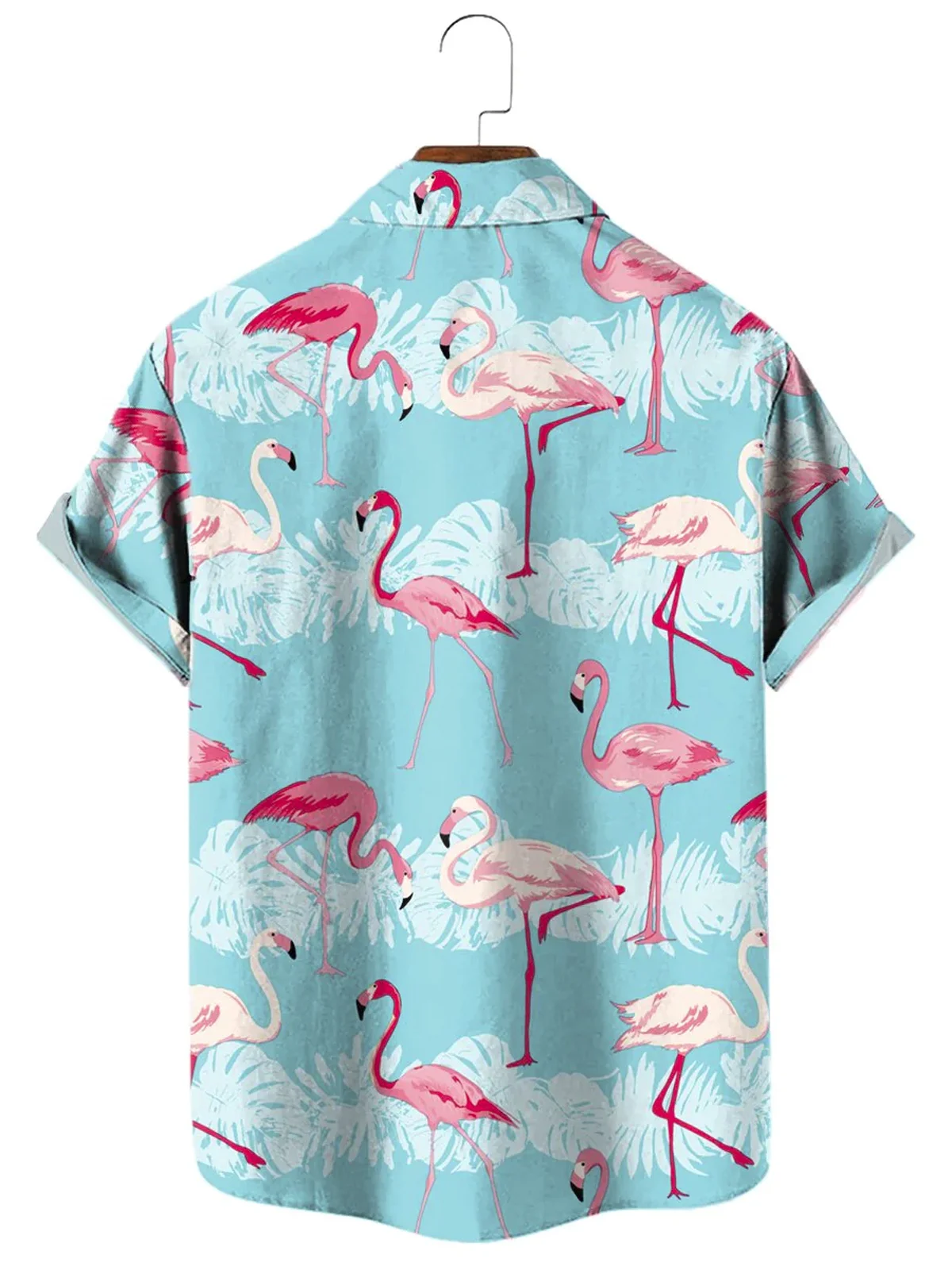 Royaura Beach Vacation Flamingo Men's Blue Hawaiian Shirts Stretch Big Size Aloha Art Shirts