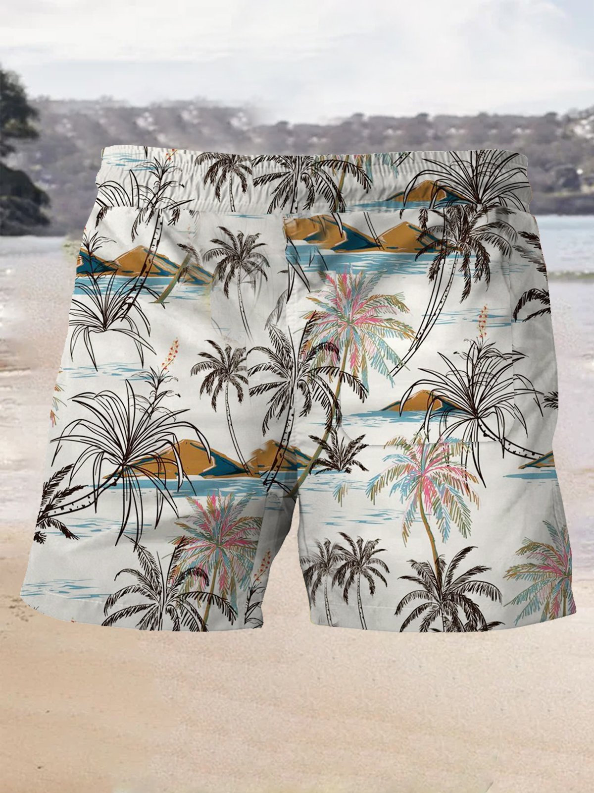 Royaura Coconut Tree Beach Waves Hawaii Breathable Moisture Absorbing Casual Shorts
