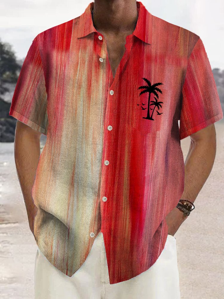 Royaura Natural Fiber Gradient Coconut Tree Vintage Button Shirt Plus Size Shirt