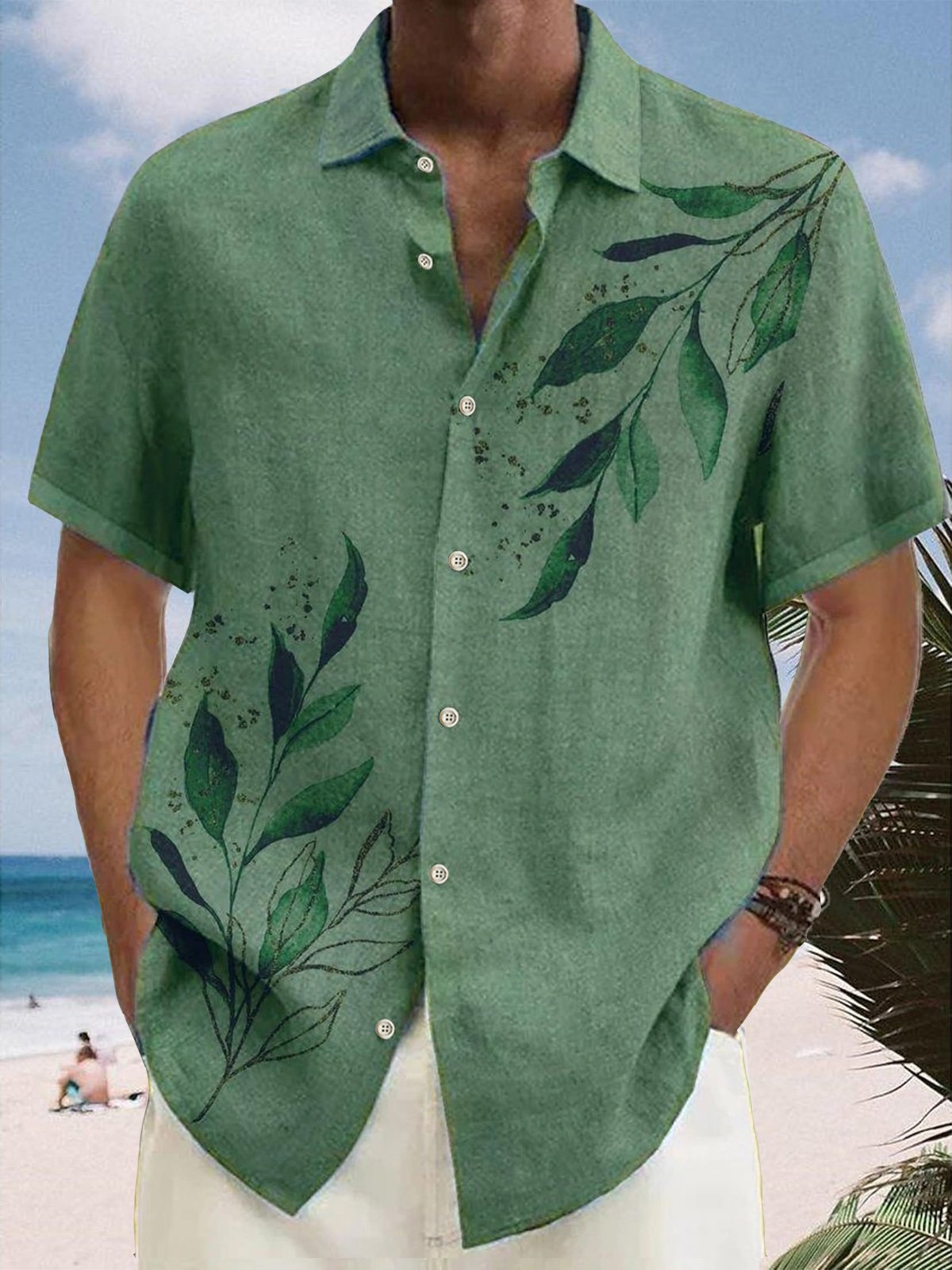 Royaura Comfortable Hemp Plant Leaf Vintage Shirt Plus Size Shirt