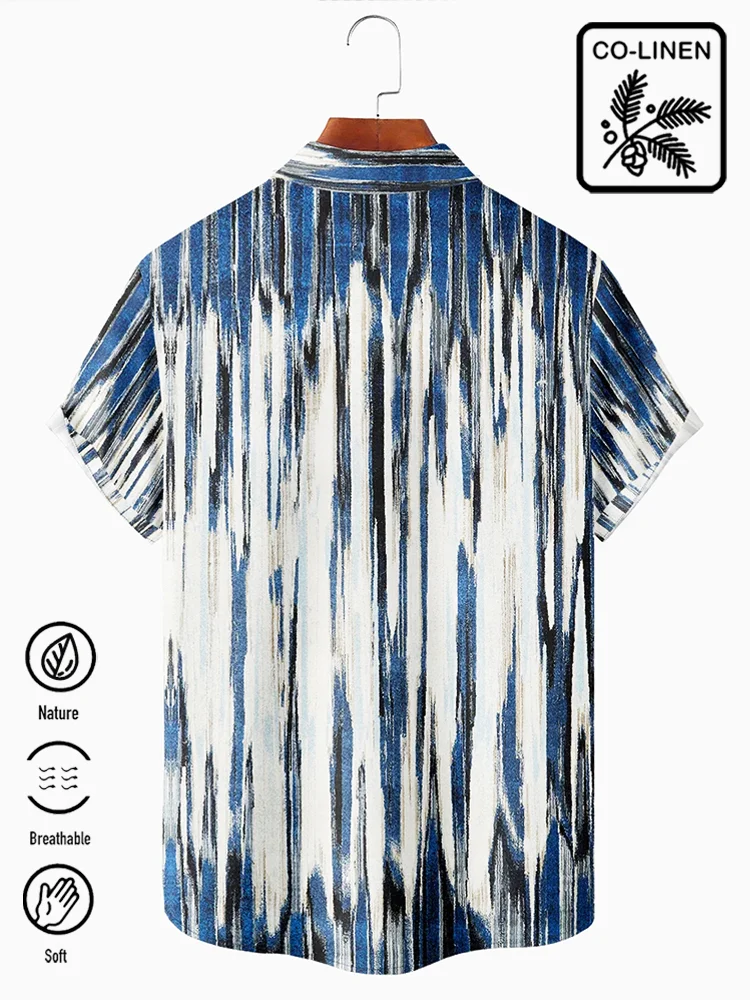 Royaura Natural Fiber Art Ombre Textured Print Breast Pocket Shirt Plus Size Resort Shirt