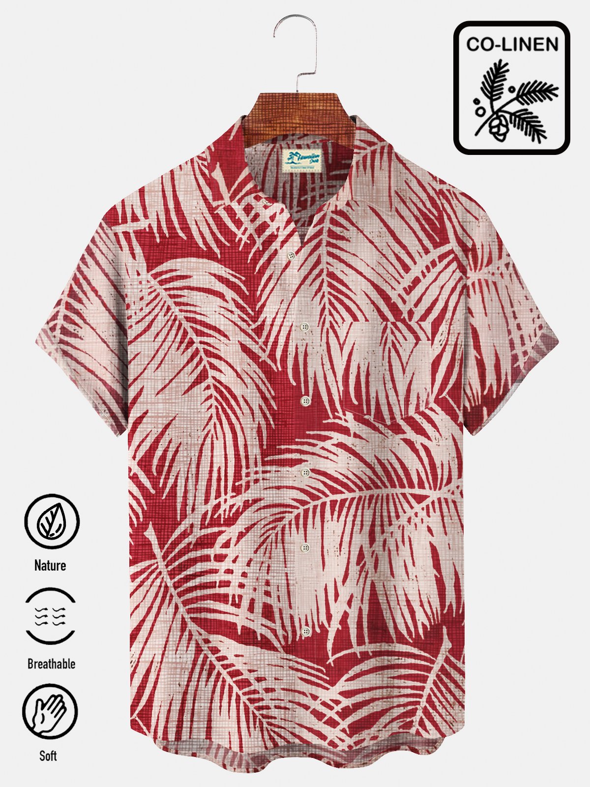 Royaura Natural Fiber Chambray Tropical Leaves Men's Vacation Hawaiian Big & Tall Aloha Shirt