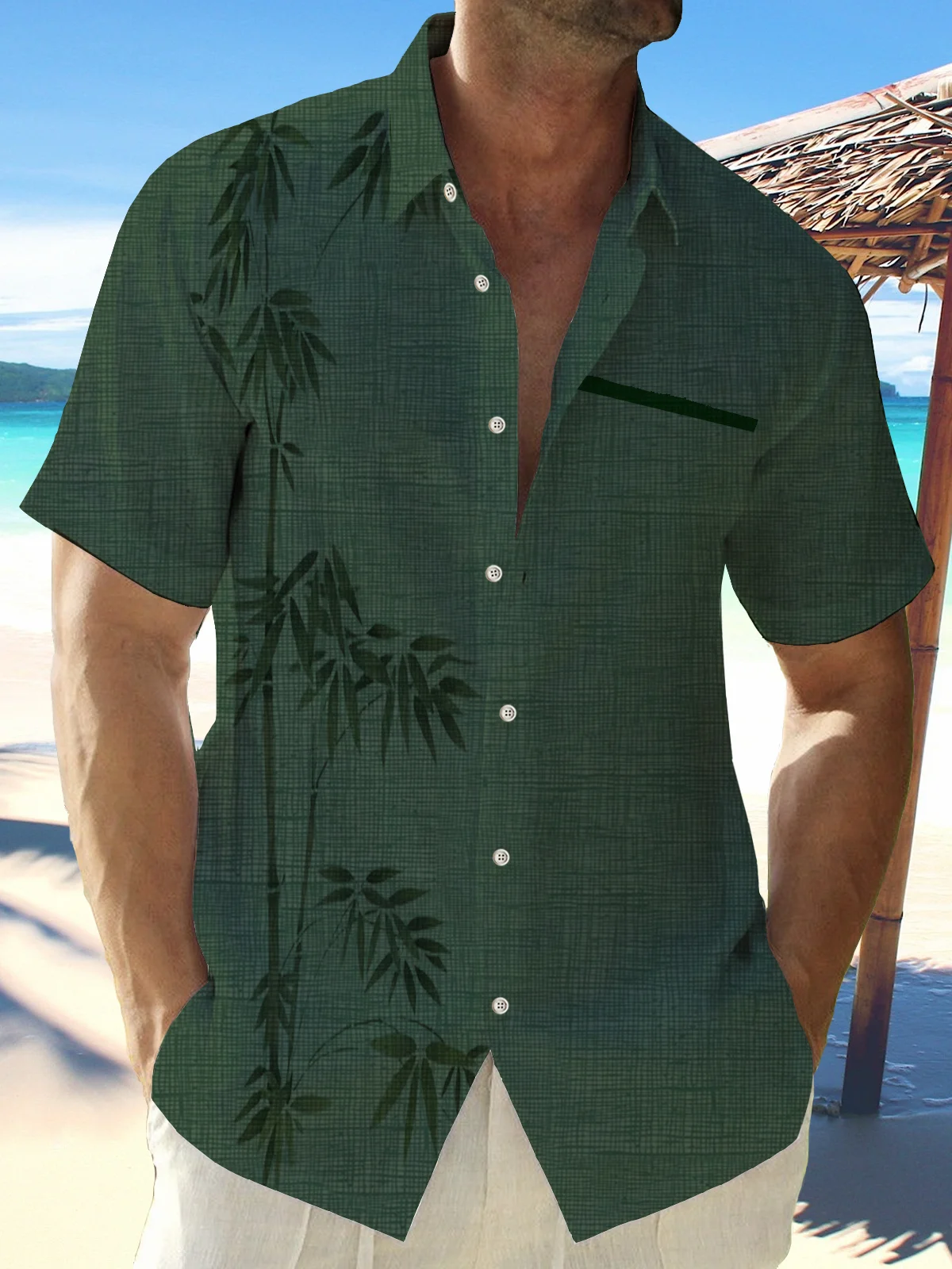Royaura Natural Fiber Bamboo Print Basics Men's Vacation Beach Hawaiian Big & Tall Aloha Shirt