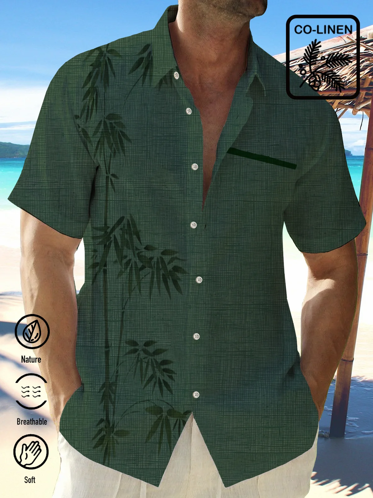 Royaura Natural Fiber Bamboo Print Basics Men's Vacation Beach Hawaiian Big & Tall Aloha Shirt