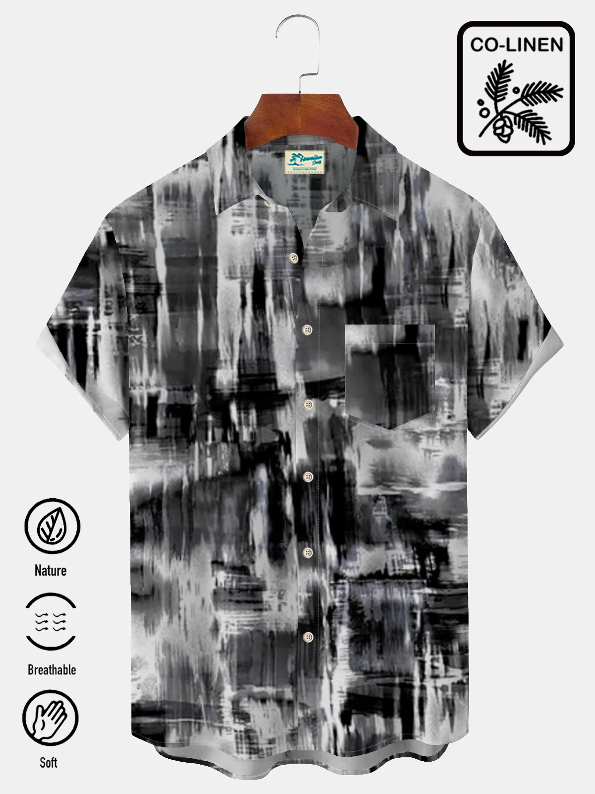 Royaura Nature  Fiber Black Gradient Block Men's Casual Shirt  Plus Size Shirts
