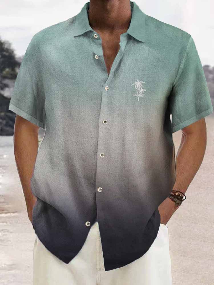 Royaura Gradient Coconut Tree Men's Hawaiian Button Shirt