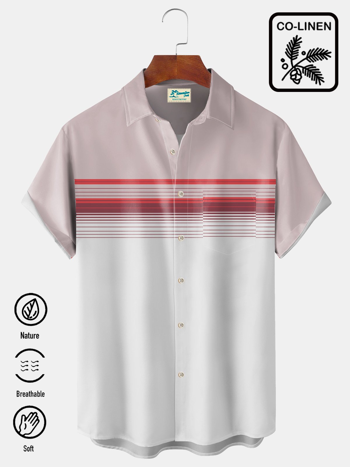 Royaura Casual Nature  Fiber Classic Stripes Men's Retro Color Matching Plus Size Shirts