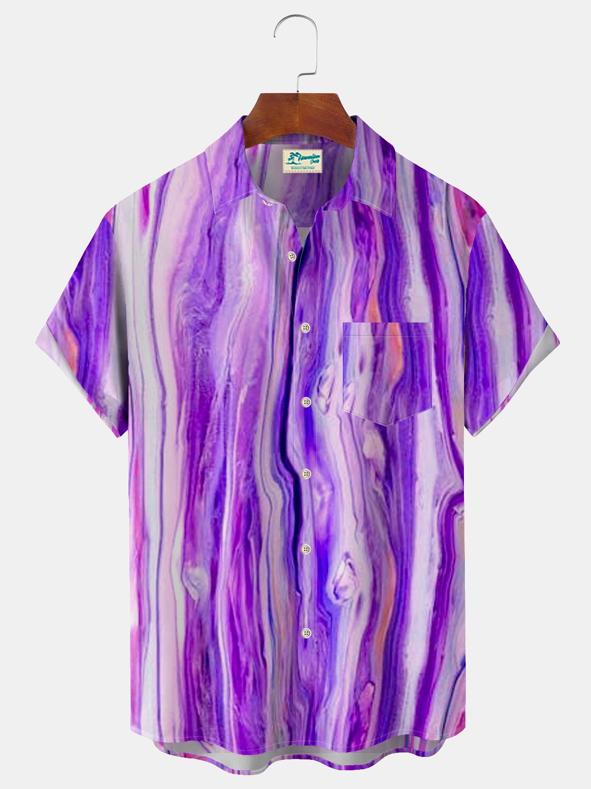 Royaura Gradient Color Art Marbling Men's Irregular Stripes Nature  Fiber Plus Size Shirt