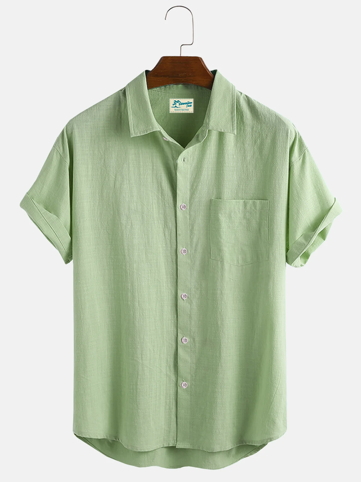 Royaura Beach Vacation Solid Color Men's Natural Fiber Blend Camp Shirts Big & Top Casual Button Down Shirts