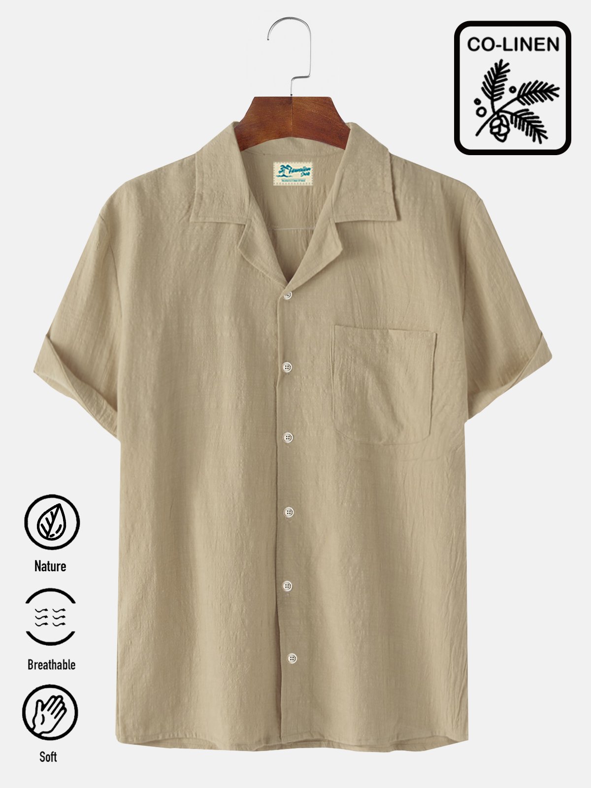 Royaura Solid Color Men's Natural Fiber Blend Camp Shirts Beach Vacation Casual Button Down Camp Shirts