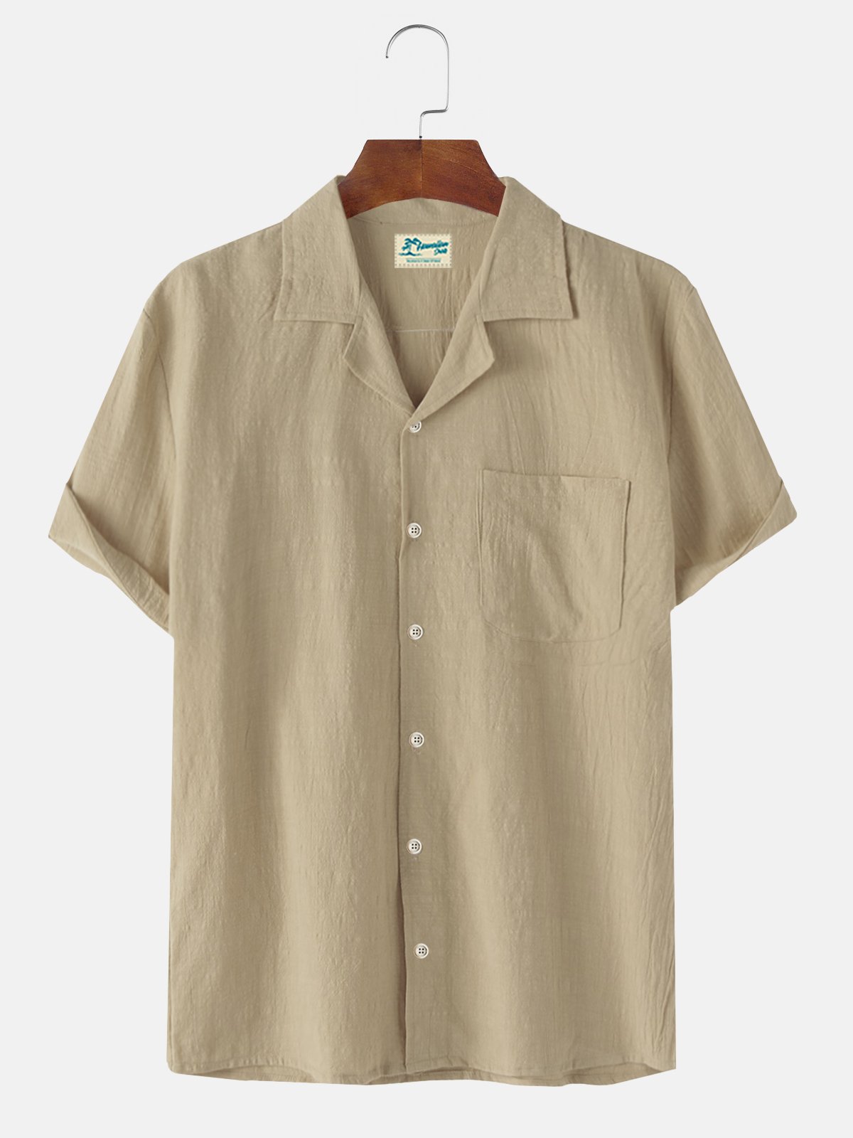 Royaura Solid Color Men's Natural Fiber Blend Camp Shirts Beach Vacation Casual Button Down Camp Shirts