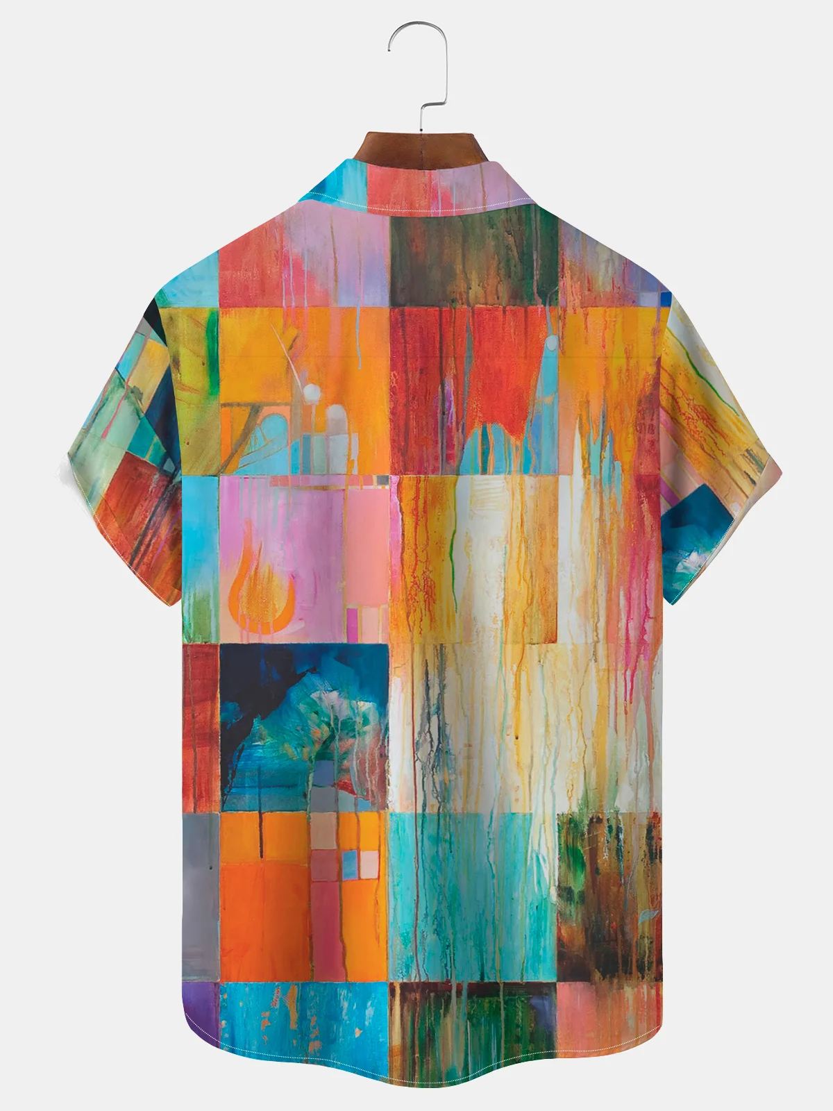 Royaura Casual Geometry Square Oil Mosaic Men's Dye Art Free Seersucker Big & Tall Aloha Shirt Custom Shirt
