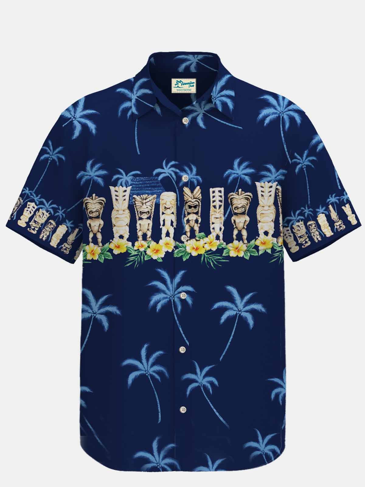 Royaura Waterproof Coconut Tree Tiki Hawaiian Shirt Stain-Resistant Hydrophobic Big & Tall