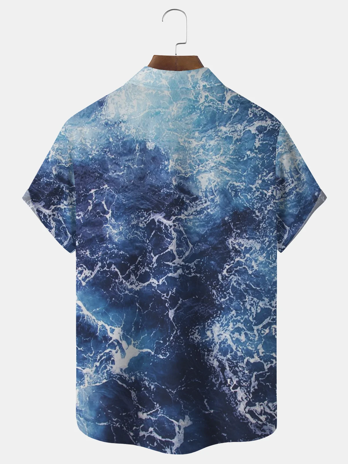 Royaura Wave Ocean Print Men's Vacation Hawaiian Big and Tall Aloha Shirt
