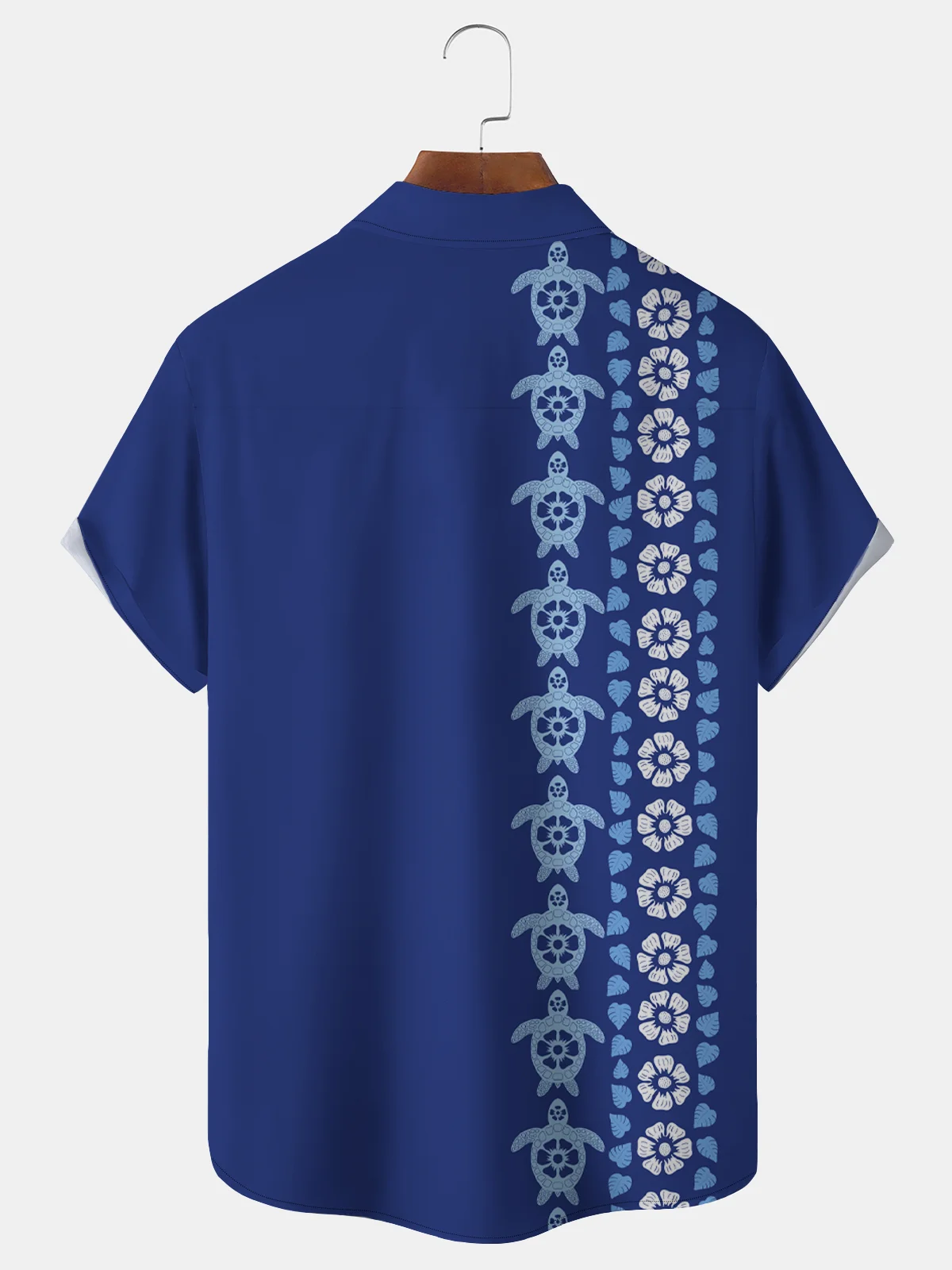Royaura Hawaiian Turtle Hibiscus Flower Men's Bowling Button Pocket Plus Size Shirt