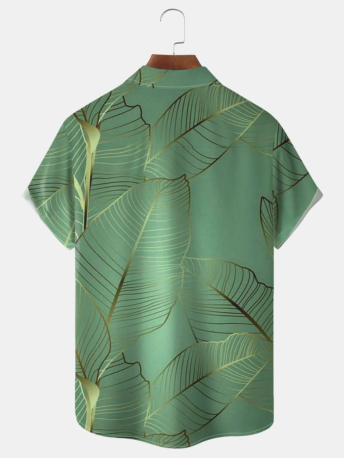 Royaura Beach Vacation Golden Banana Leaves Men's Hawaii Button Pocket Plus Size Shirt