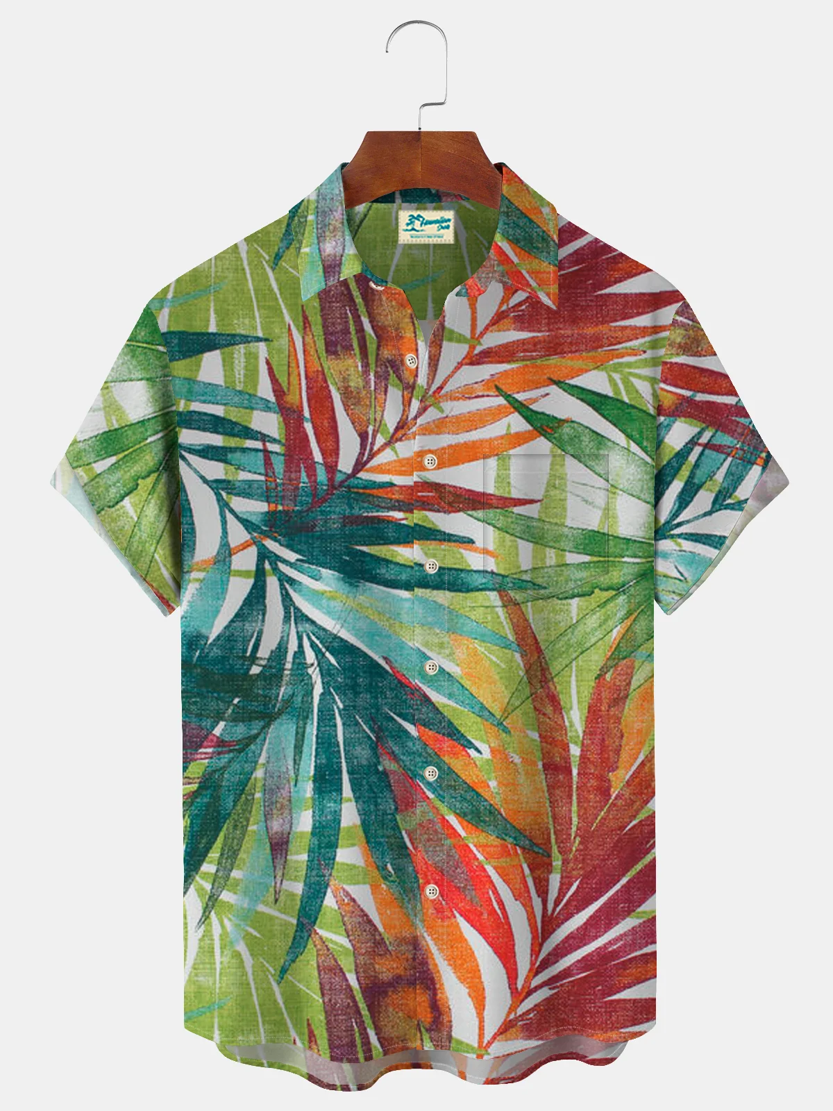 Royaura Nature  Fiber Coconut Leaf  Men's Hawaiian Breathable Natural Button Pocket Plus Size Shirt