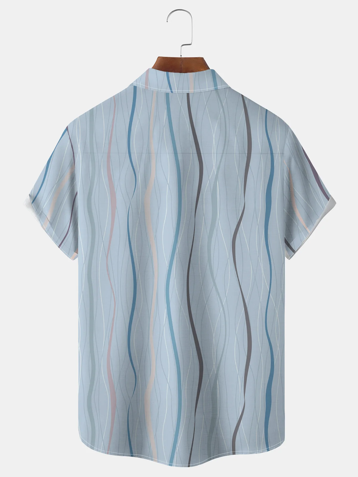 Royaura Nature  Fiber Blue Vertical Wavy Stripes Men's Breathable Natural Button Pocket Plus Size Shirt