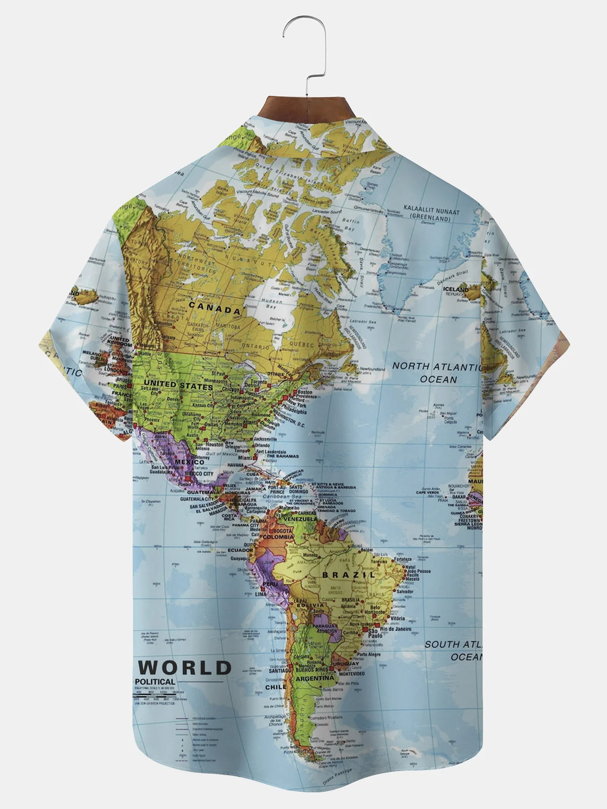 Royaura Nautical World Map Vintage Men's Hawaiian Shirt Big Size Stretch Seersucker Breathable Wrinkle Free Shirts