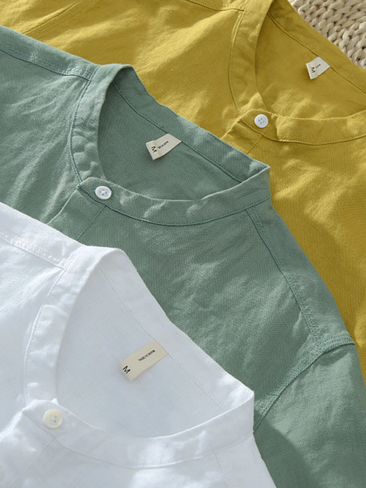 Royaura Natural Fiber Stand Collar Men Button Pocket Shirt
