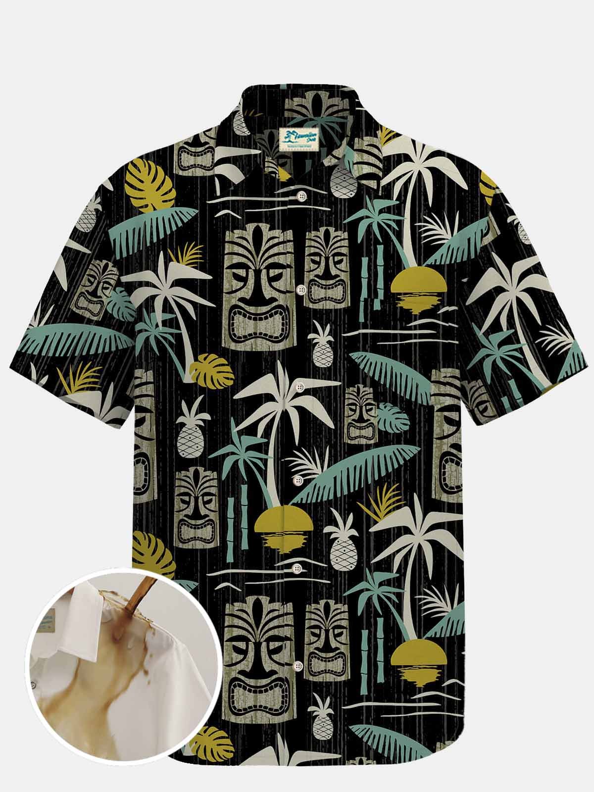 Royaura Waterproof Vintage Tiki Short Sleeve Hawaiian Shirts Stain-Resistant Lightweight