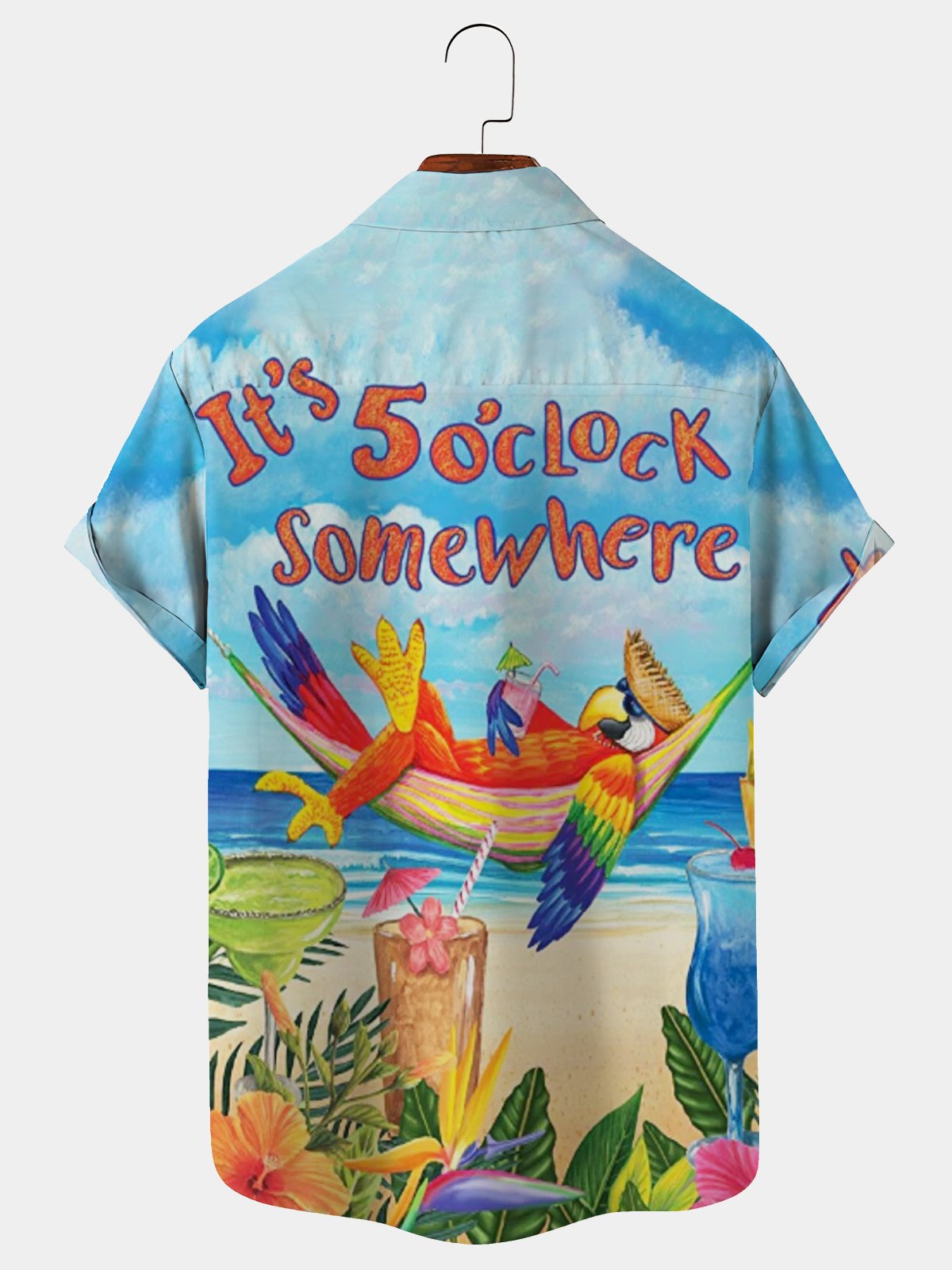 Royaura Parrot  Somewhere  Drinking Bird Breast Pocket Hawaiian Shirt Plus Size Vacation Shirt