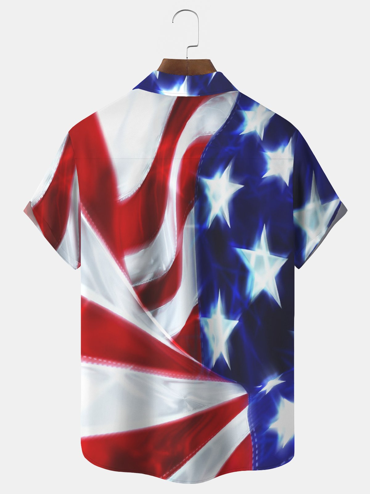 Royaura Independence Day Dinosaur American Flag Print Hawaii Shirt Stars Stripes 4th July Button Up Shirt